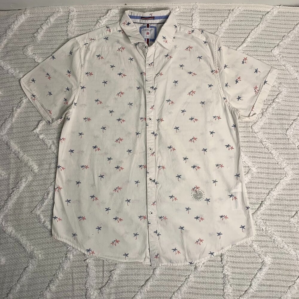 Denim & Flower by Ricky Singh button down   Men's  white & red shirt -size L